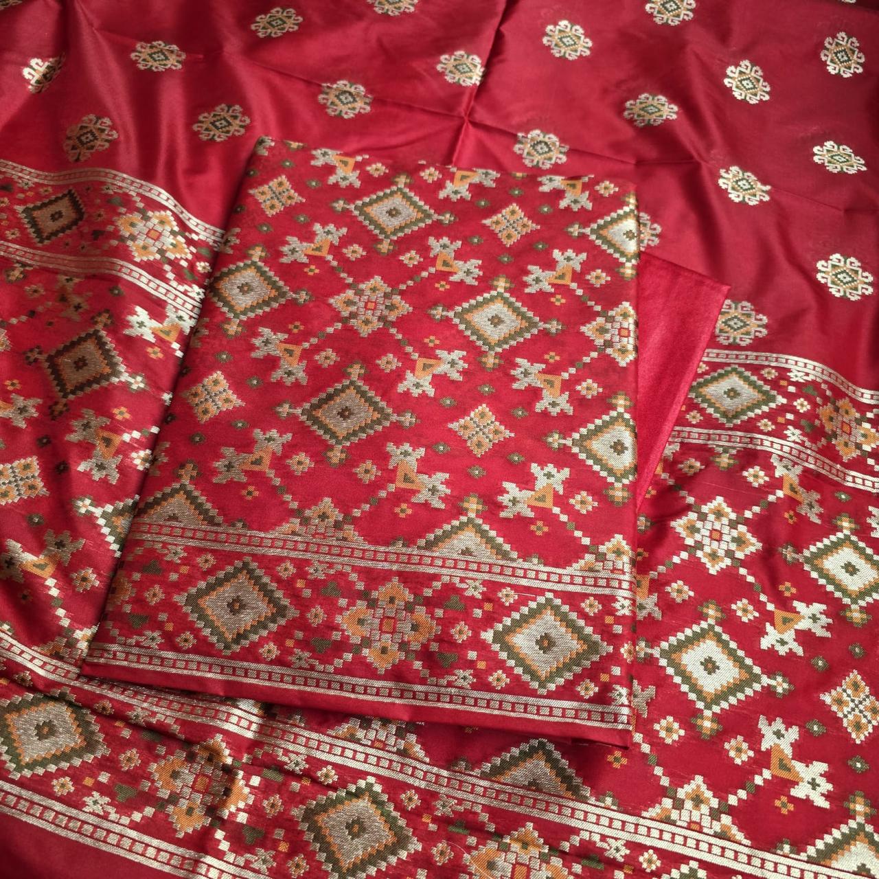 Gharchola silk suit, full jaal weaving kurta and dupatta, plain bottom