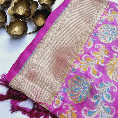Pink Chiniya  silk full jaal weaving dupatta