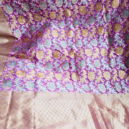 Pink Chiniya  silk full jaal weaving dupatta