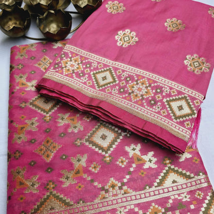 Pink Chiniya Silk  Gharchola Weaving kurta, full weaving kurta, plain silk bottom