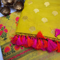 Yellow Full Jaal Meenakari weaving chanderi cotton 3 pieces set.(rj-03)