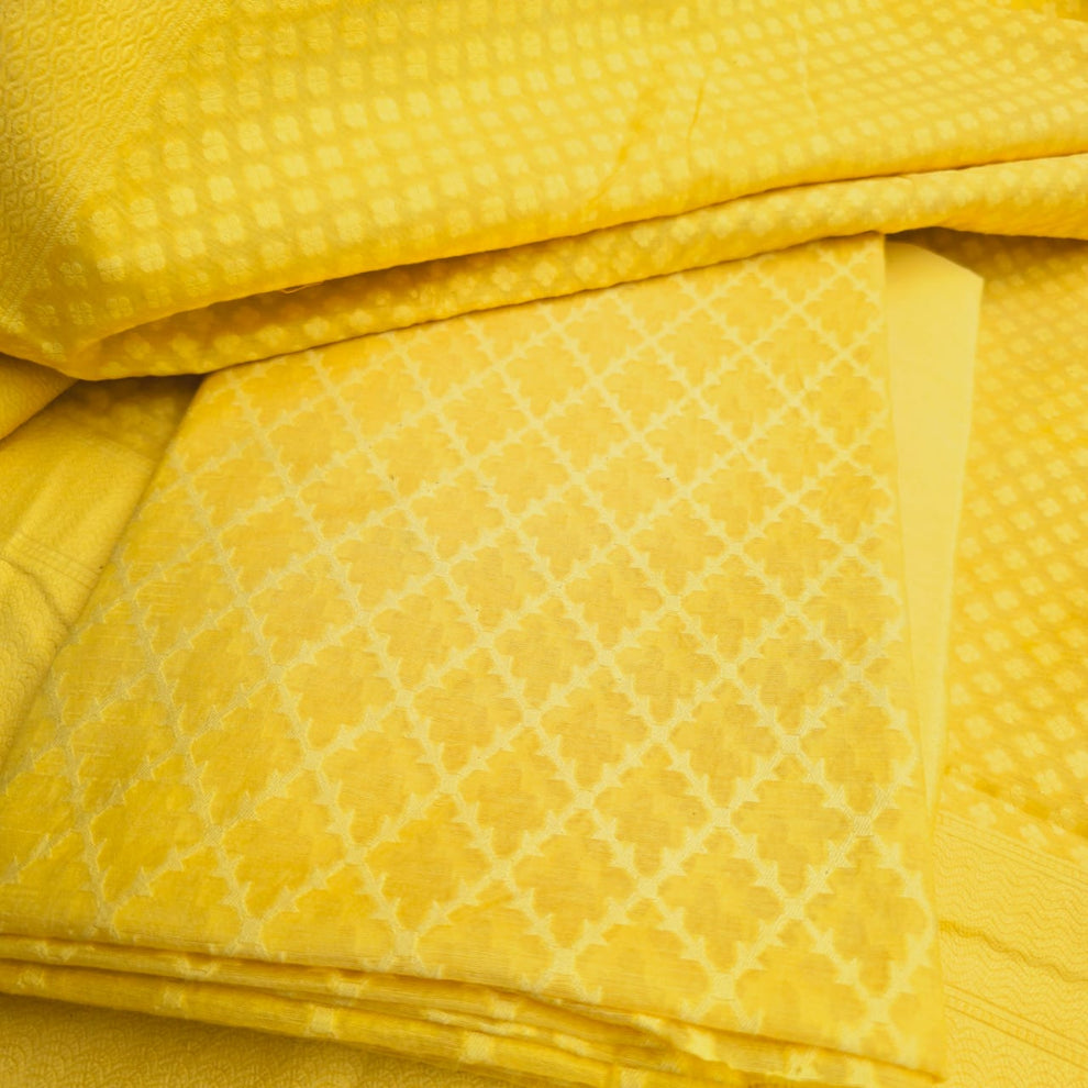 Yellow - Jacquard Weave Cotton Unstitched Kurta Material (2.5M) 65