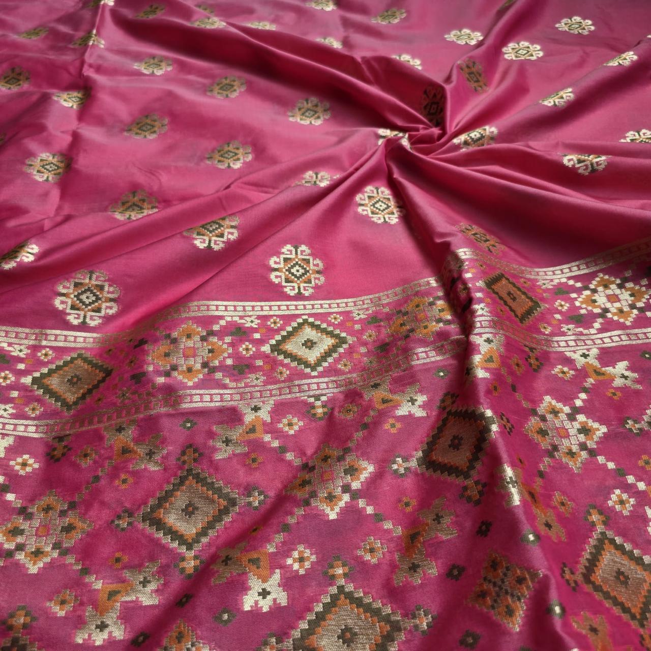 Pink Chiniya Silk  Gharchola Weaving kurta, full weaving kurta, plain silk bottom