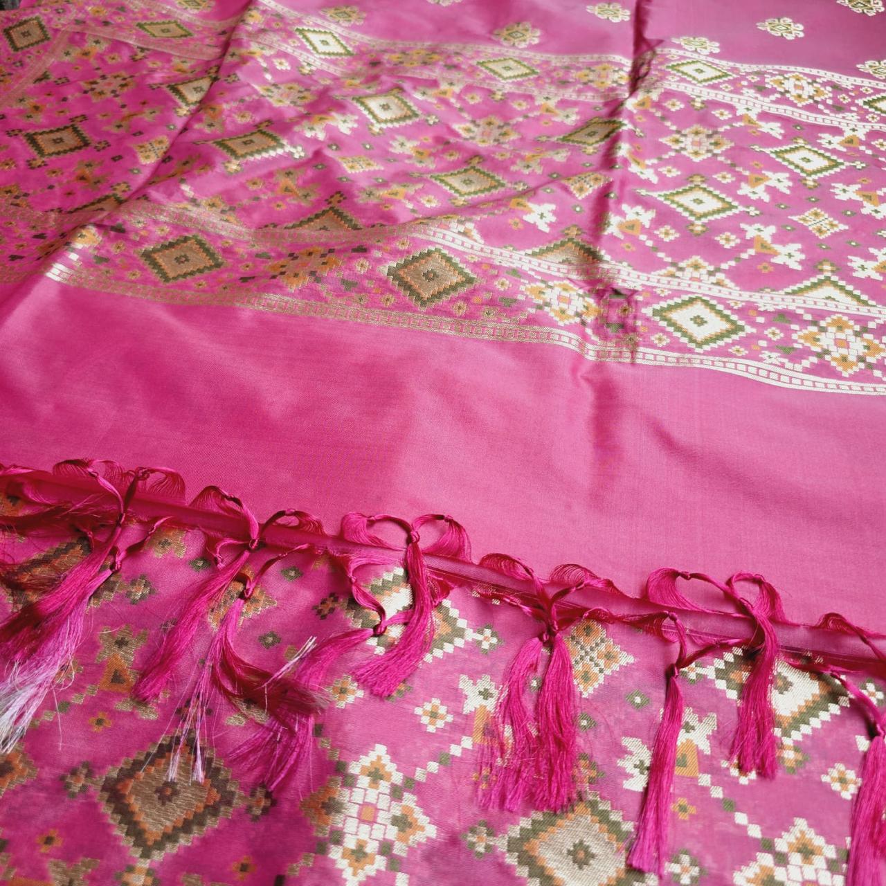 Pink Chiniya Silk  Gharchola Weaving kurta, full weaving kurta, plain silk bottom