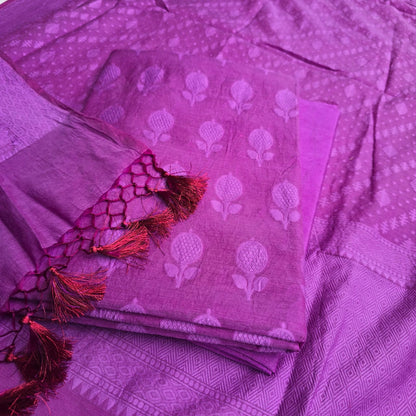 Purple Cotton Jacquard full weaving 3 pieces suit.