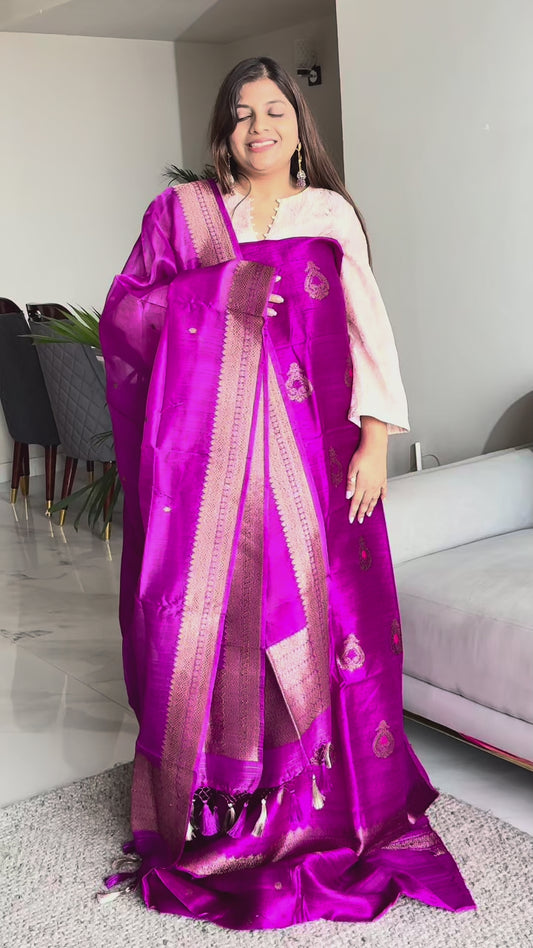 Magenta raw silk suit set