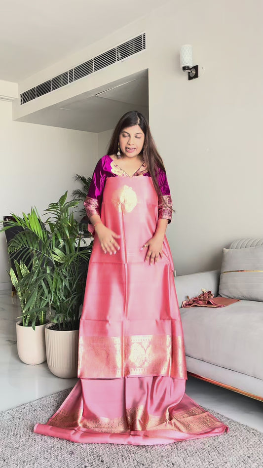 Peach mango silk designer suit with kora brocade dupatta
