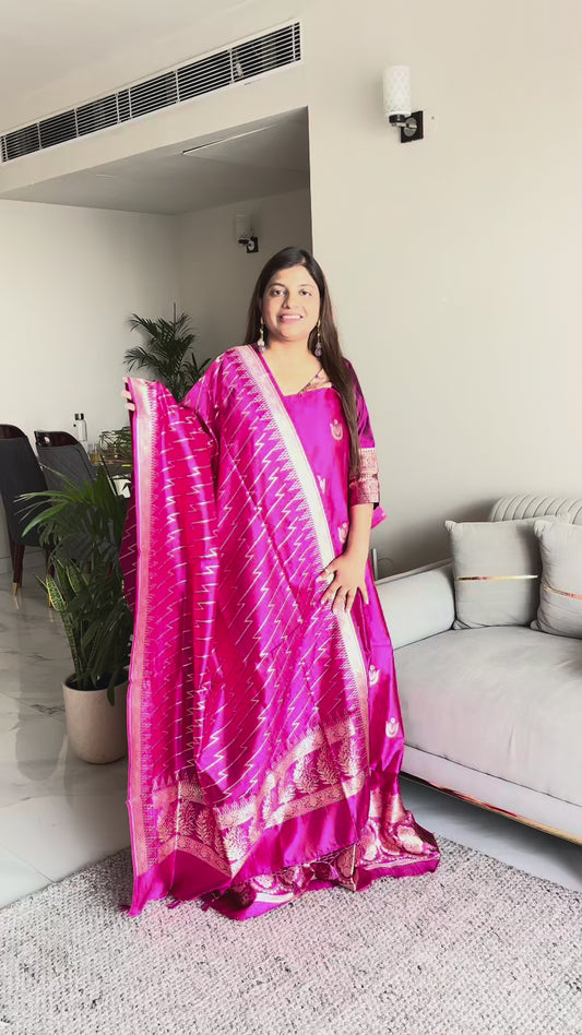 Pink mango silk suit set