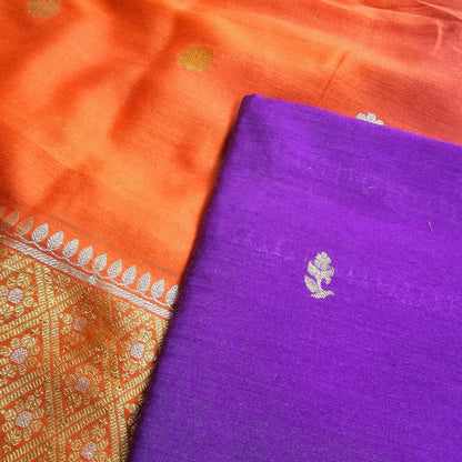 Purple monga silk kurta, orange Shaded dupatta, plain moonga bottom